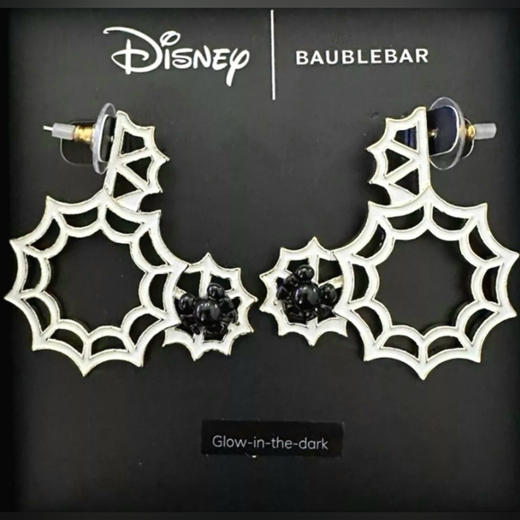 Disney X Baublebar Mickey Mouse Silhouette Spider Web Hoop Earrings - Picture 1 of 7